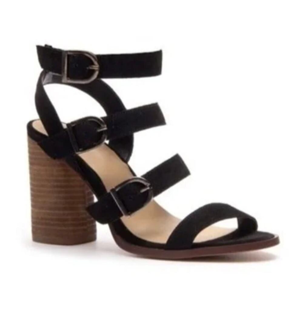 Crevo Macer Black Suede Strappy Buckle Sandals 6 Leather